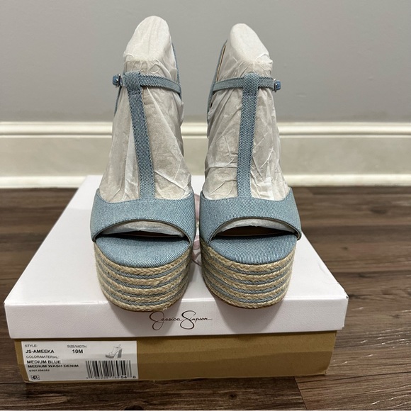 Jessica Simpson Blue Denim Ameeka Platform Sandal High Heel Shoe Size 10 - Picture 8 of 14